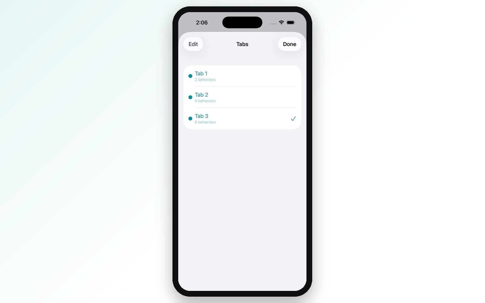 CHA1K tab list showing several people set up side by side, each with their own behaviors